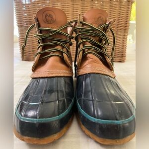 Vintage Sporto Original duck boots in navy & brown leather, size 10